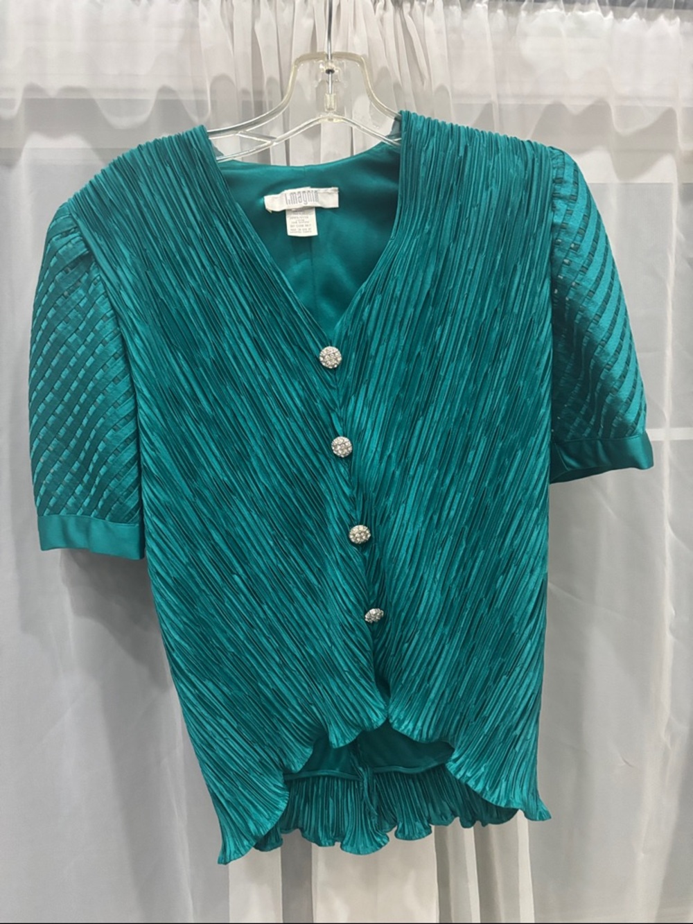 Teal Pleated V-Neck Button Front set with skirt
